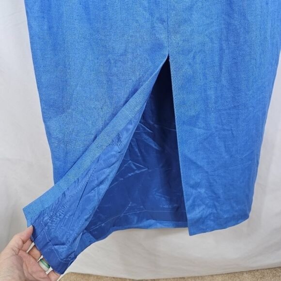 Vtg Maggy London Linen Square Neck Dress Sz 4 Embroidered Beaded Cottagecore - Picture 4 of 10